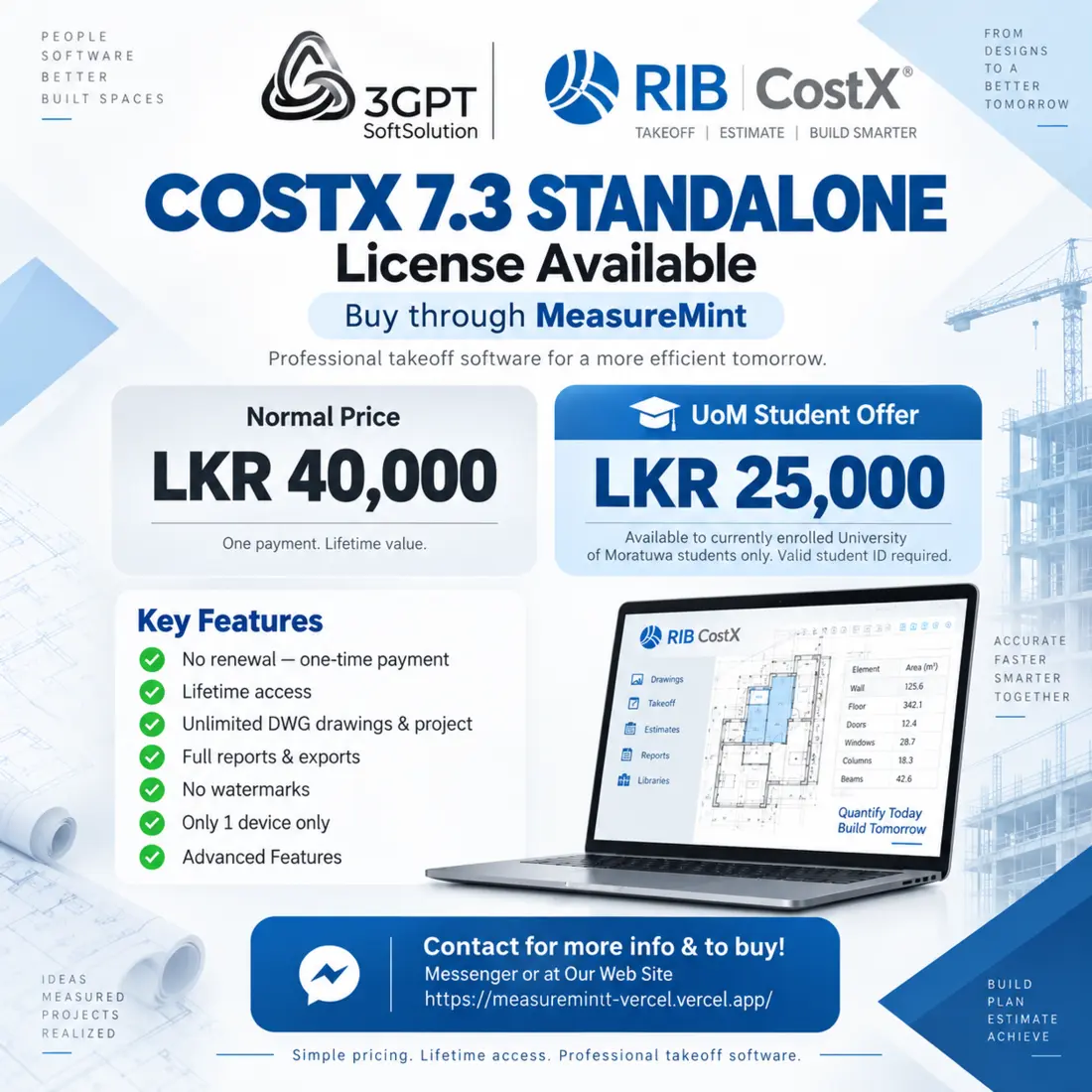 CostX 7.3 standalone licence offer by MeasureMint